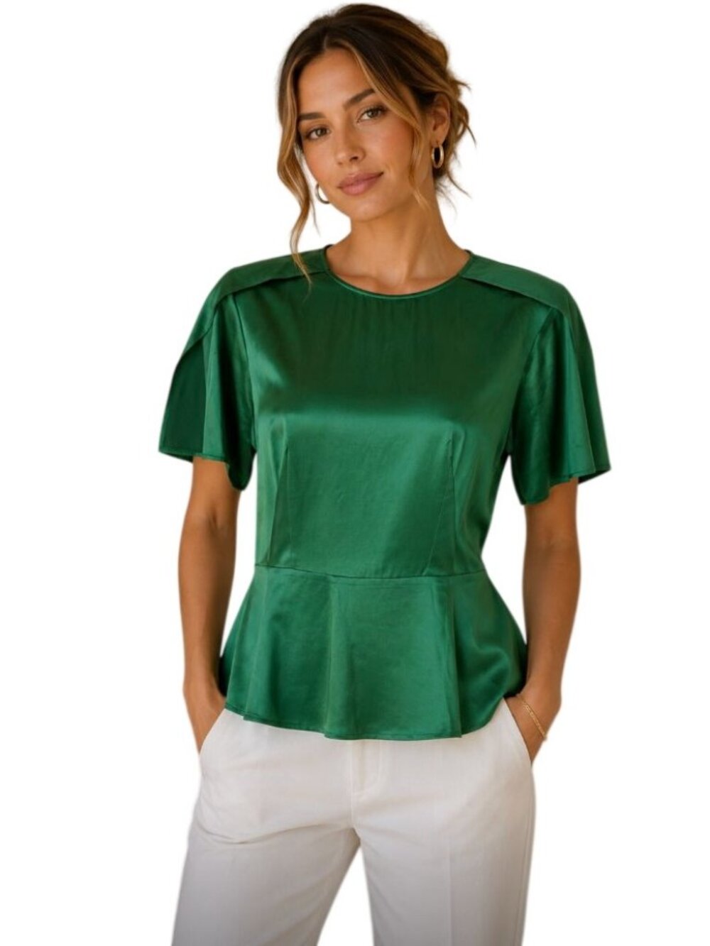 Stella McCartney Silk Crew Neck Top Emerald Green Holiday - Size M
